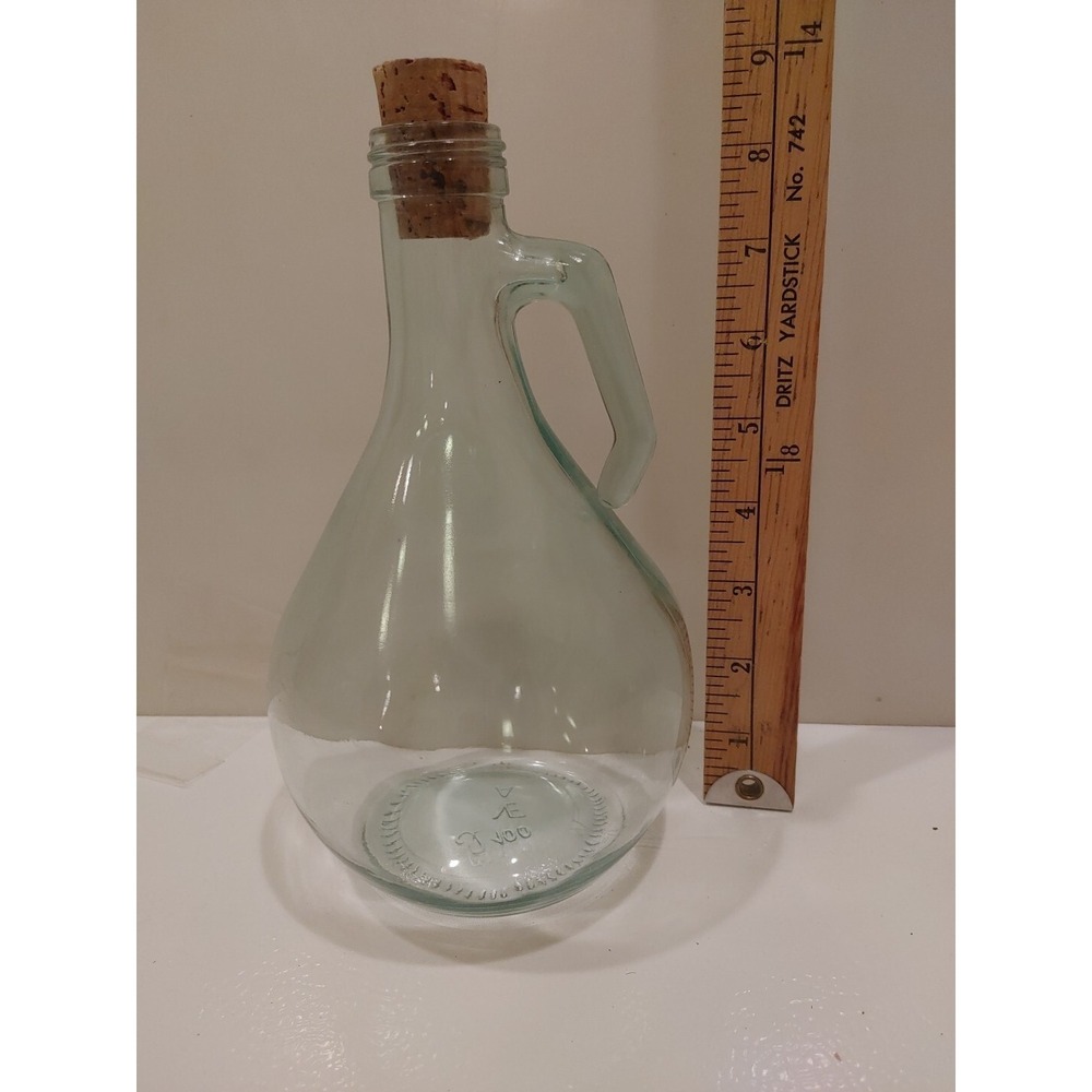 Vintage Green Glass One Handled Craft Glass Corked - Picture 2 of 9